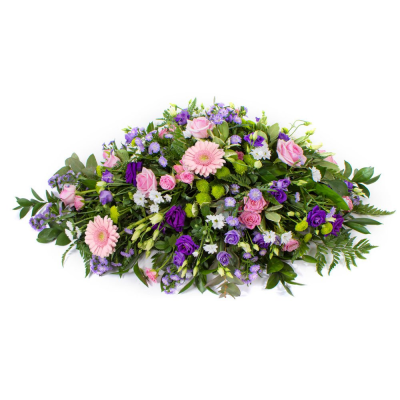Single Ended Spray SYM-306 - This single ended spray is made using a mix of purple and pink flowers and contrasting foliage. Same day delivery may not be possible on this design – please contact us to discuss your requirements.
