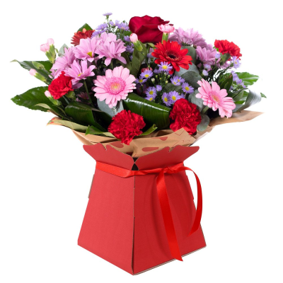 Mrs Kisses - Send lots of love and kisses with this classic hand-tied bouquet featuring a selection of romantic flowers finished with a luxurious single red rose.